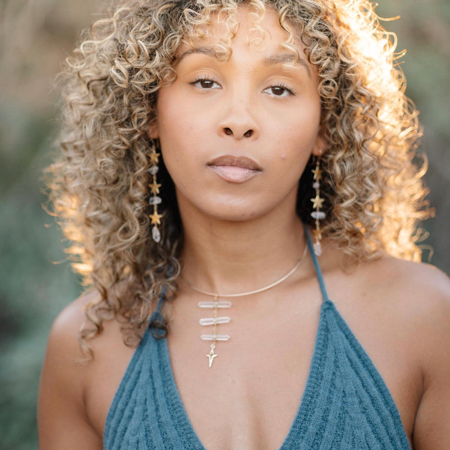 Star Statement Earrings- Long Dangle Style with Stars & Herkimer Diamonds | 14k Gold Filled or Sterling Silver Skin Safe Ear Wires