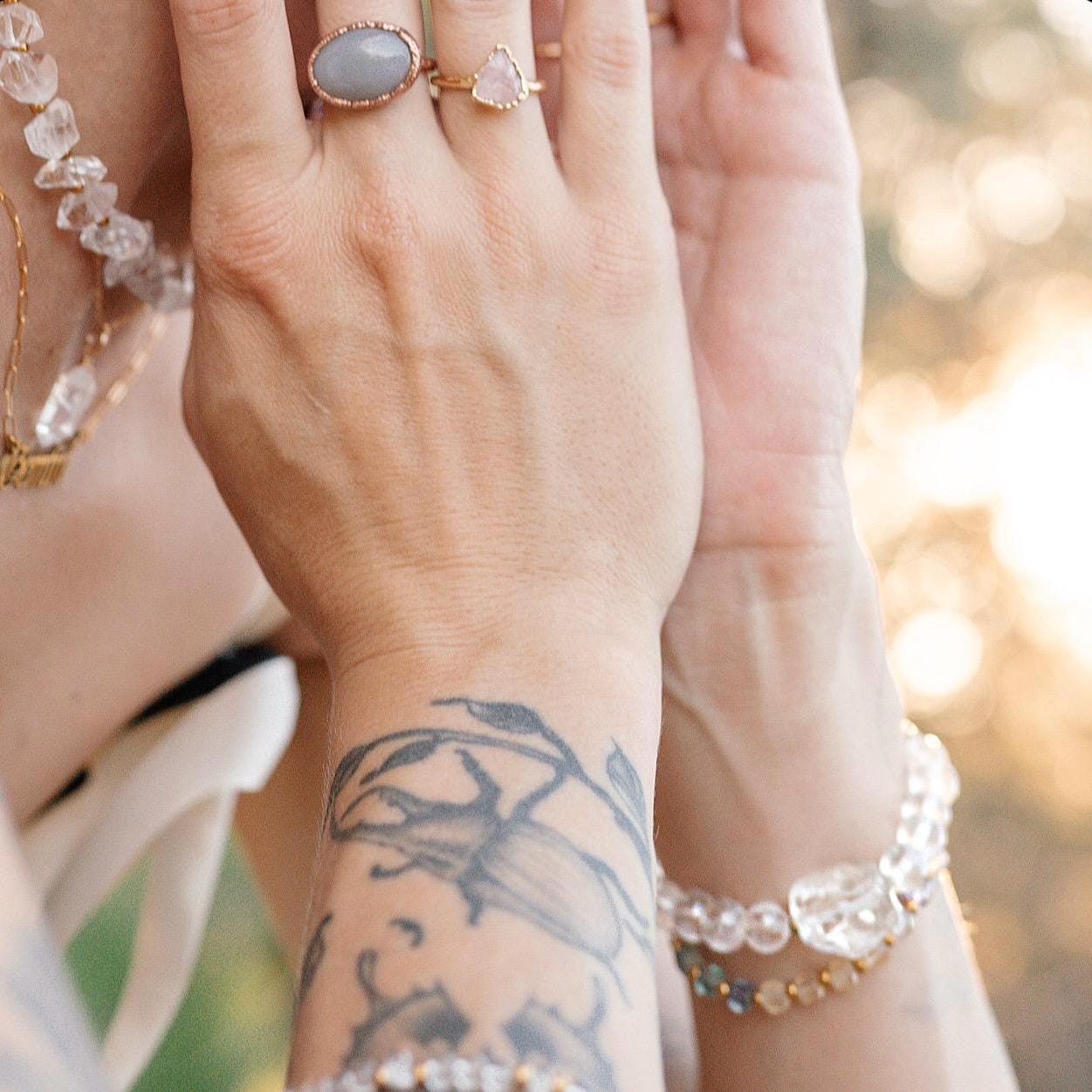 Chunky Raw Quartz Stretchy Mala Bracelet - Crystal Quartz Beads & Personalized Gold/Silver/Rose Gold Tag