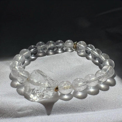 Chunky Raw Quartz Stretchy Mala Bracelet - Crystal Quartz Beads & Personalized Gold/Silver/Rose Gold Tag