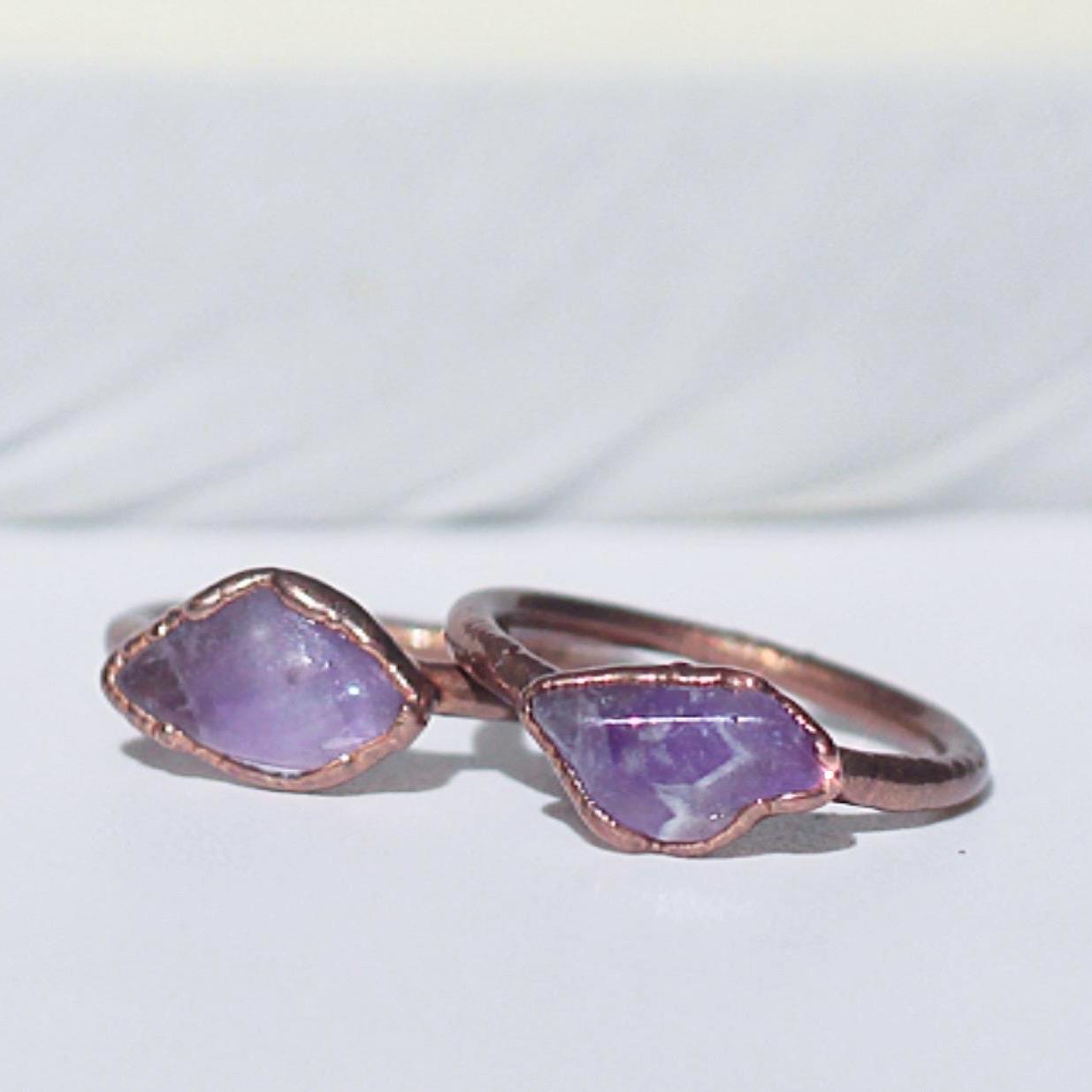 Horizontally Set Raw Amethyst Ring in Copper - Boho Gemstone Jewelry - February Birthstone Gift