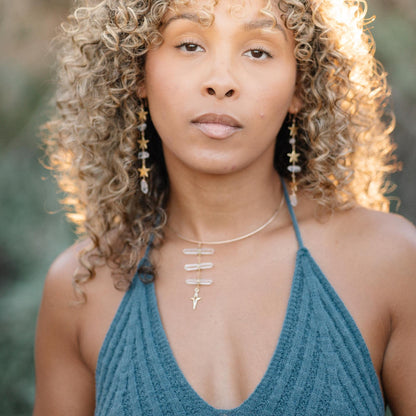 14k Gold Filled or Sterling Silver Torque Choker with 3 Double Terminated Quartz Points- Delicate Statement Choker