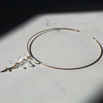 14k Gold Filled or Sterling Silver Torque Choker with 3 Double Terminated Quartz Points- Delicate Statement Choker