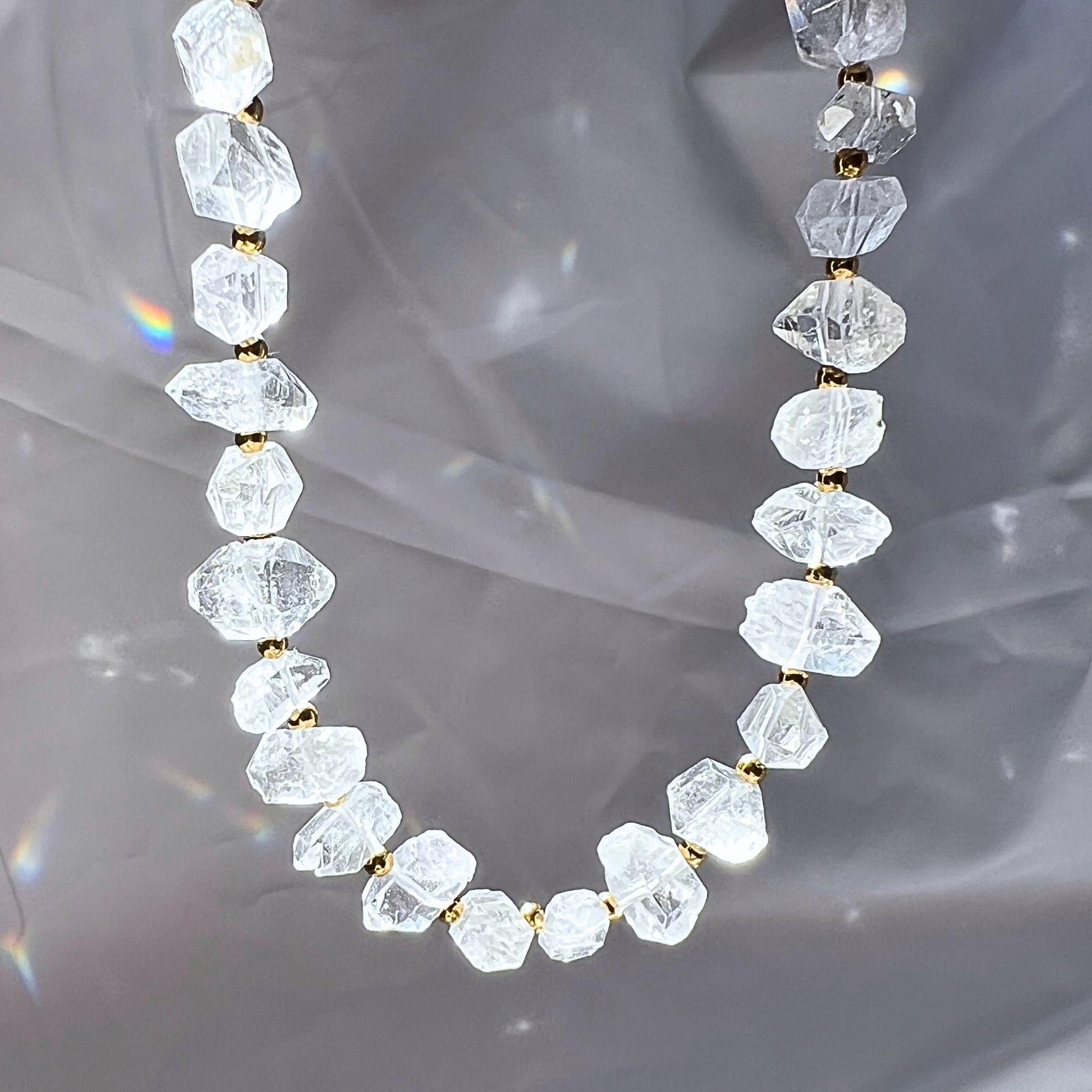 Chunky Herkimer Diamond Choker with Gold & Silver Bead Accents