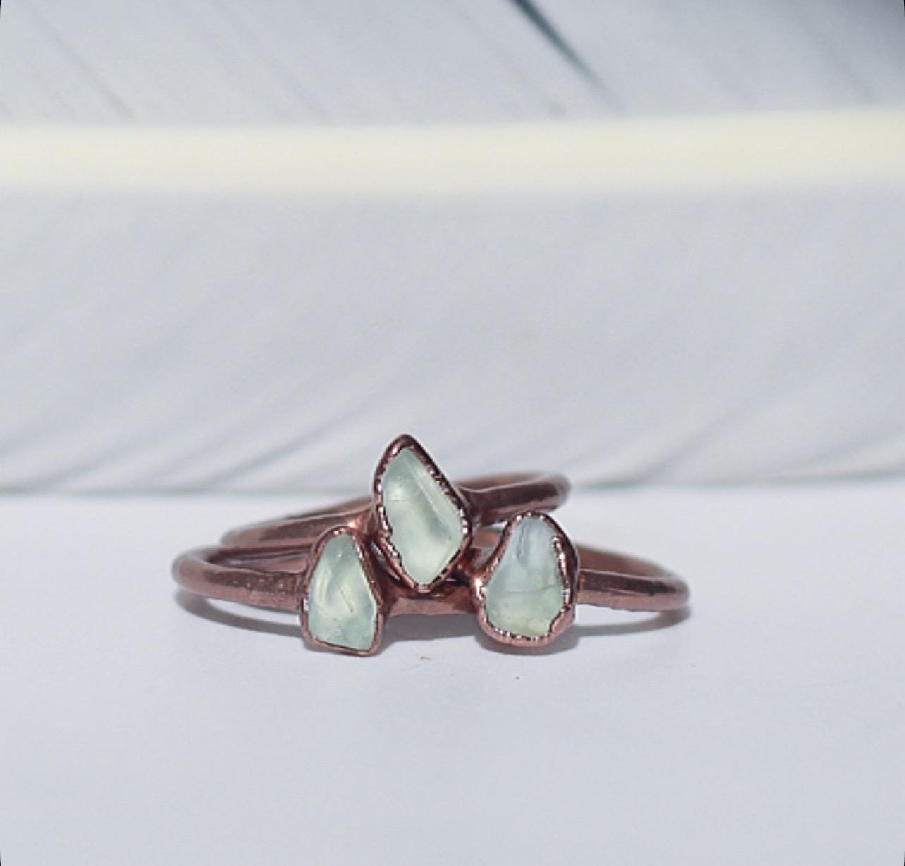 Copper Band Fluorite Stone Stacking Rings- Solitaire Ring or a Set of 3