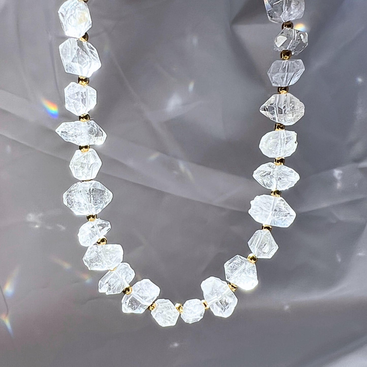 Chunky Herkimer Diamond Choker with Gold & Silver Bead Accents