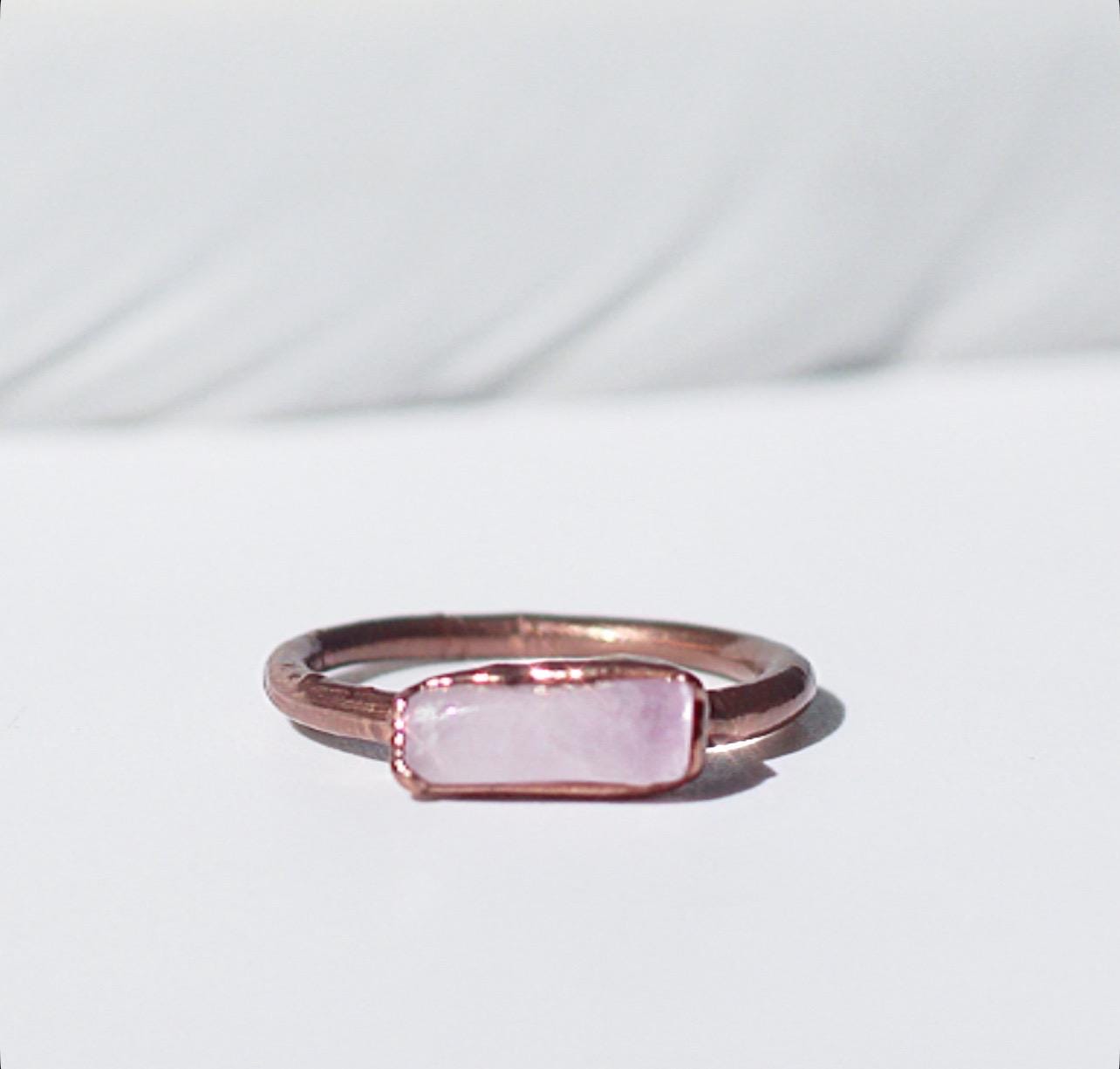 Natural Kunzite Ring in Copper Setting - Unique Raw Stone Jewelry