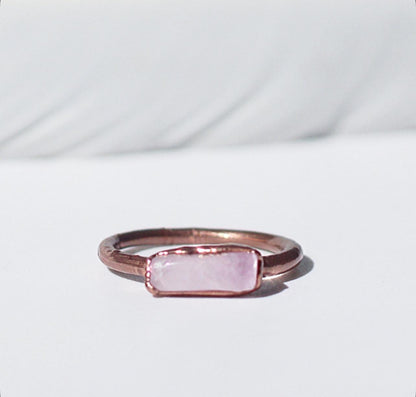 Natural Kunzite Ring in Copper Setting - Unique Raw Stone Jewelry
