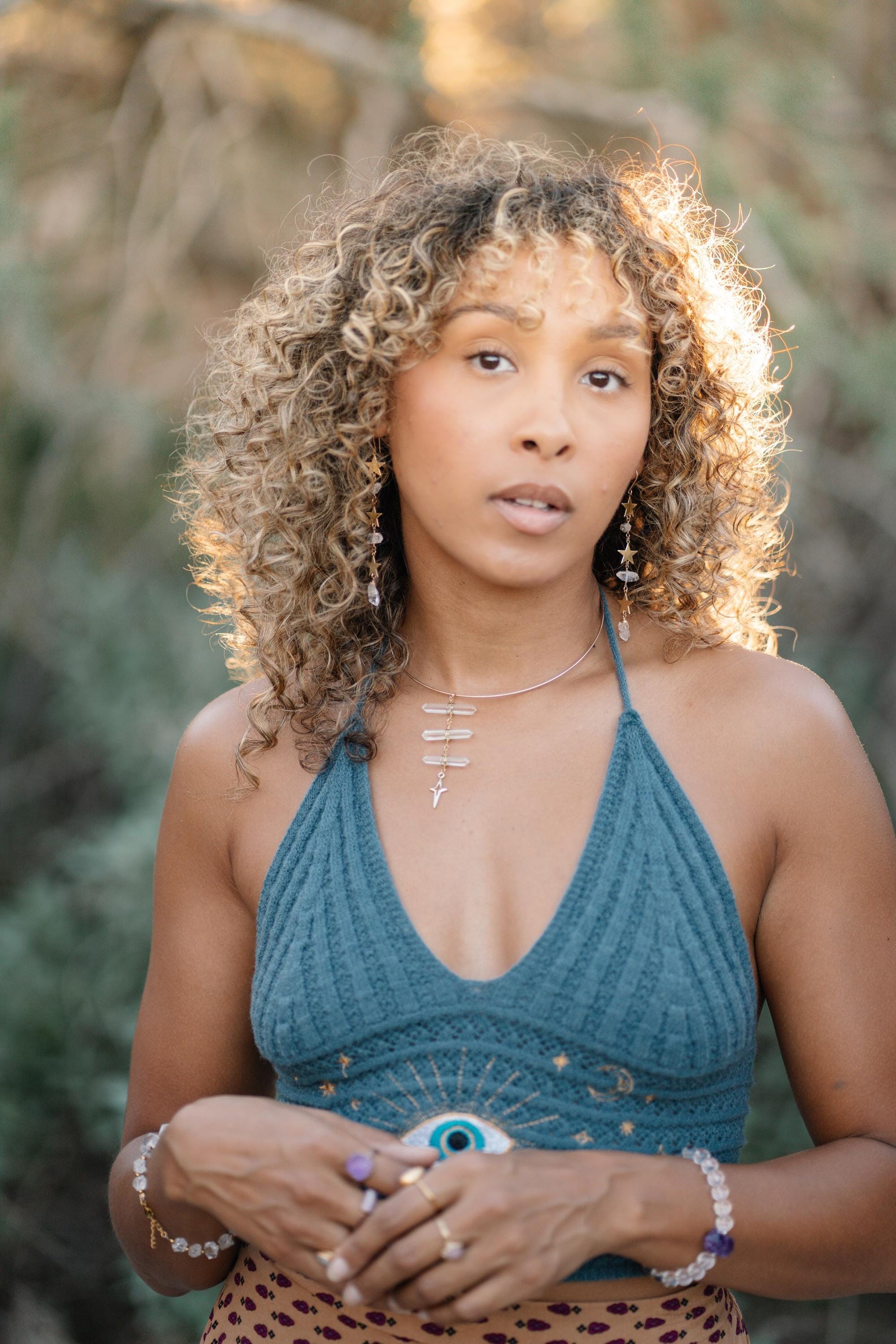 Star Statement Earrings- Long Dangle Style with Stars & Herkimer Diamonds | 14k Gold Filled or Sterling Silver Skin Safe Ear Wires