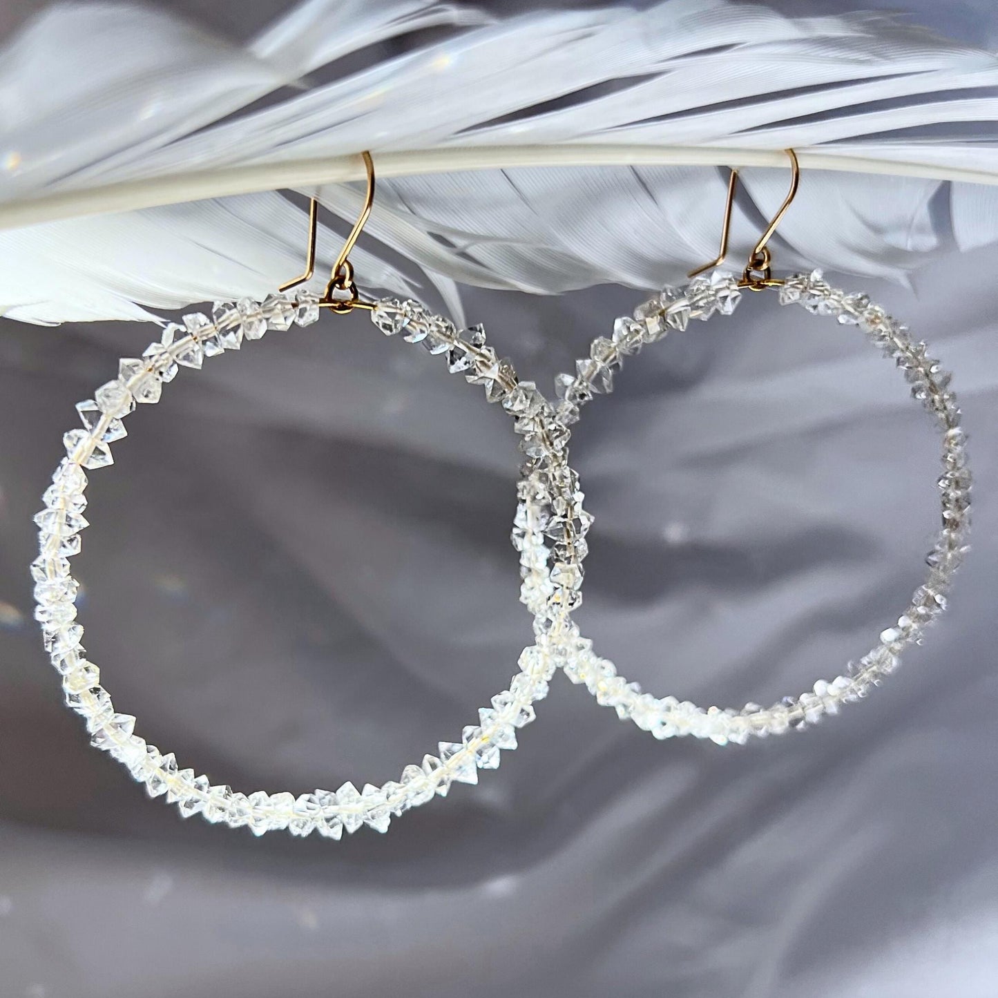 Sparkling Herkimer Diamonds on Lightweight Hoops | Natural Statement Jewelry | 14k Gold Filled or Sterling Silver Skin Safe Ear Wires