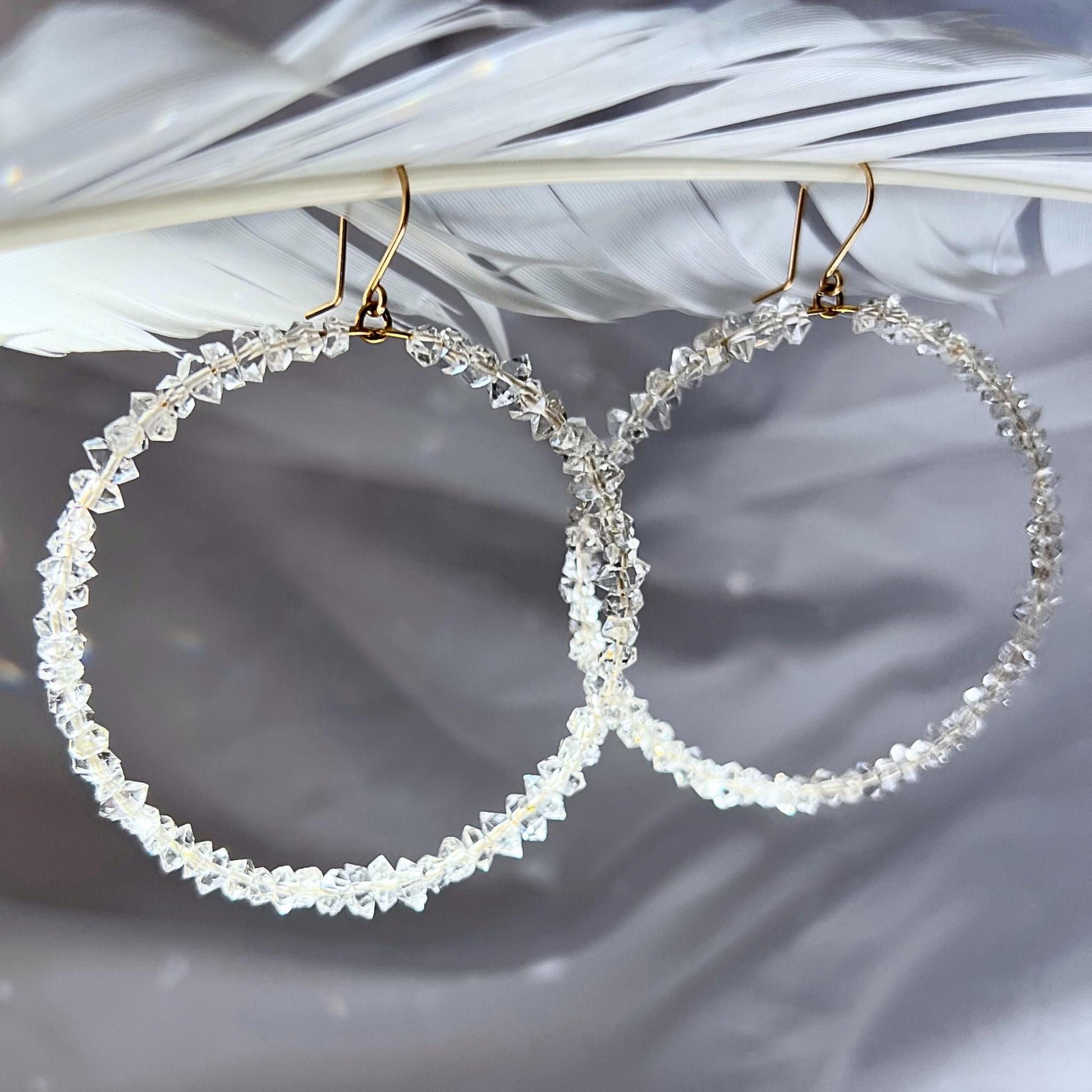 Sparkling Herkimer Diamonds on Lightweight Hoops | Natural Statement Jewelry | 14k Gold Filled or Sterling Silver Skin Safe Ear Wires