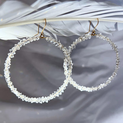 Sparkling Herkimer Diamonds on Lightweight Hoops | Natural Statement Jewelry | 14k Gold Filled or Sterling Silver Skin Safe Ear Wires
