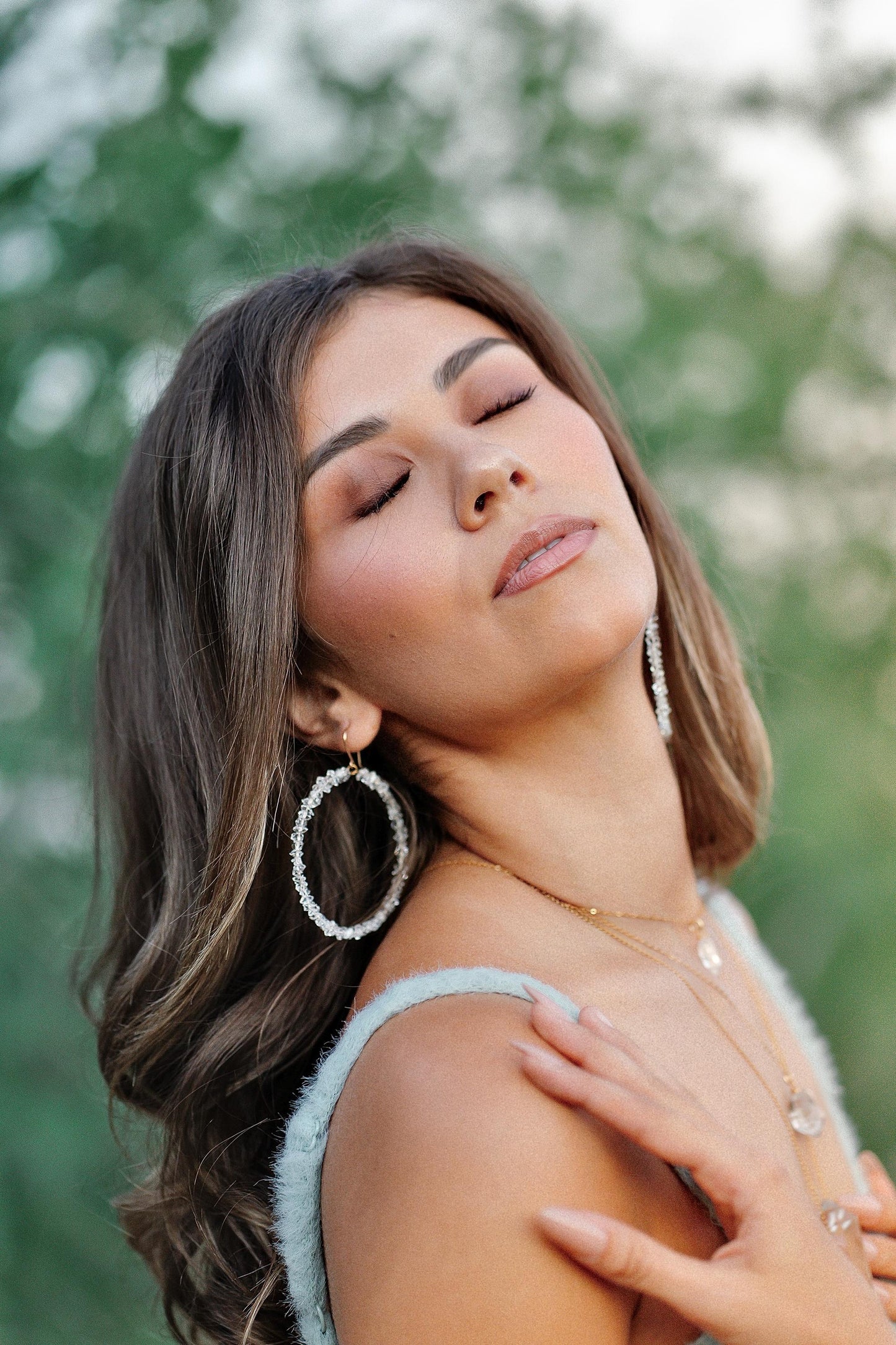 Sparkling Herkimer Diamonds on Lightweight Hoops | Natural Statement Jewelry | 14k Gold Filled or Sterling Silver Skin Safe Ear Wires