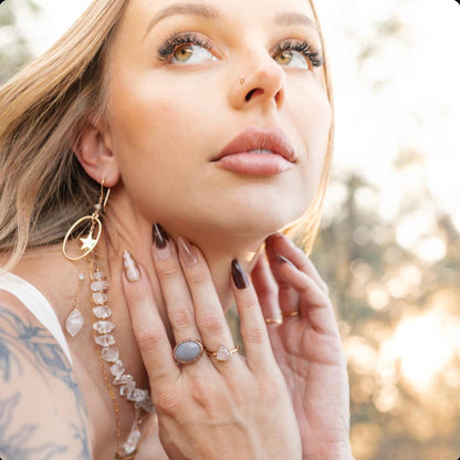 Gray Chalcedony Ring with Oval Stone in Shiny Copper Setting: Electroformed Copper Statement Ring