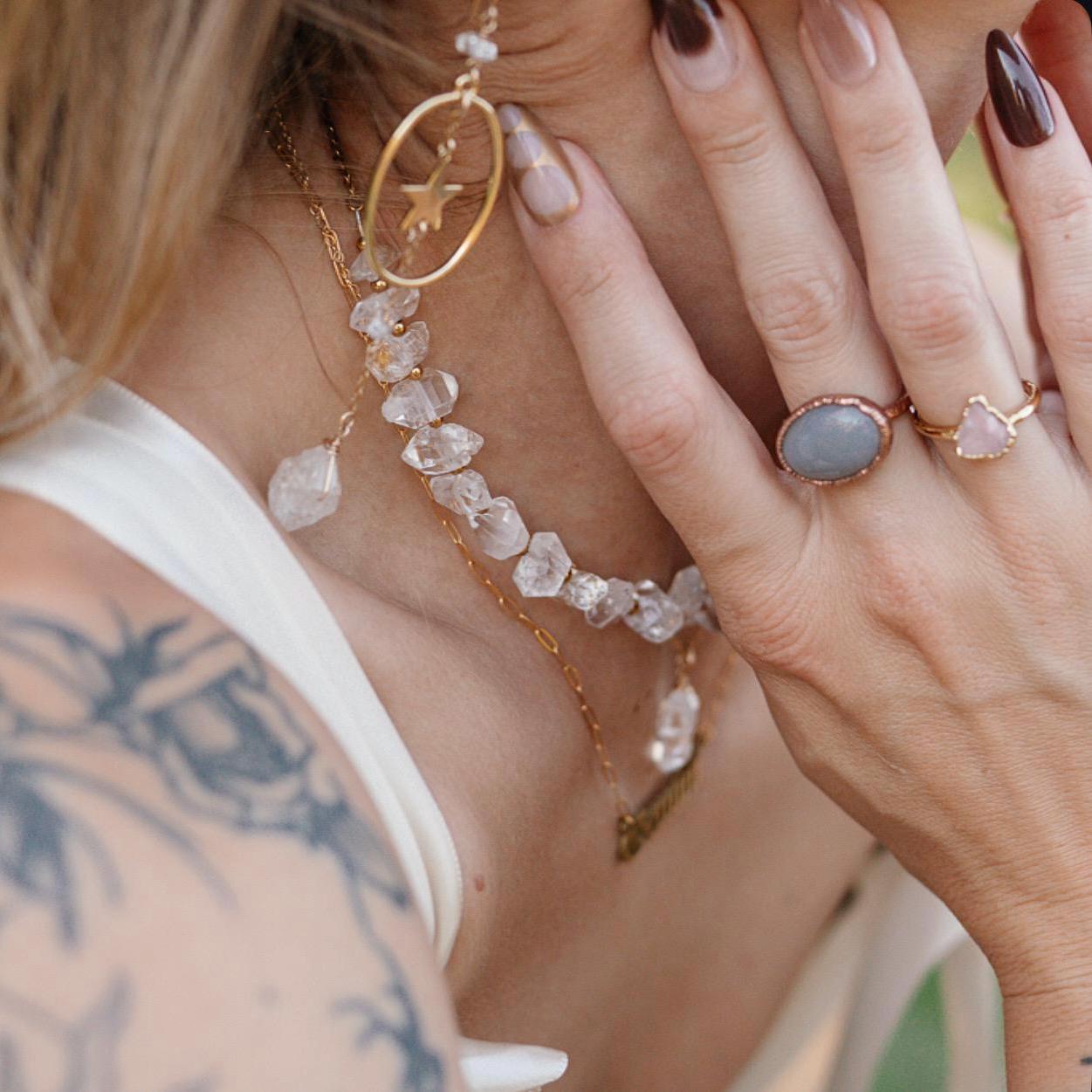 Gray Chalcedony Ring with Oval Stone in Shiny Copper Setting: Electroformed Copper Statement Ring