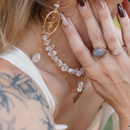 Gray Chalcedony Ring with Oval Stone in Shiny Copper Setting: Electroformed Copper Statement Ring