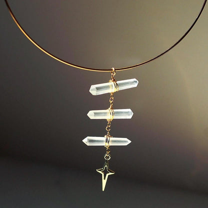 14k Gold Filled or Sterling Silver Torque Choker with 3 Double Terminated Quartz Points- Delicate Statement Choker