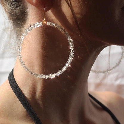 Sparkling Herkimer Diamonds on Lightweight Hoops | Natural Statement Jewelry | 14k Gold Filled or Sterling Silver Skin Safe Ear Wires