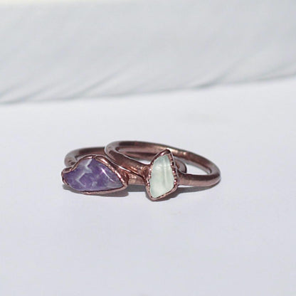 Copper Band Fluorite Stone Stacking Rings- Solitaire Ring or a Set of 3