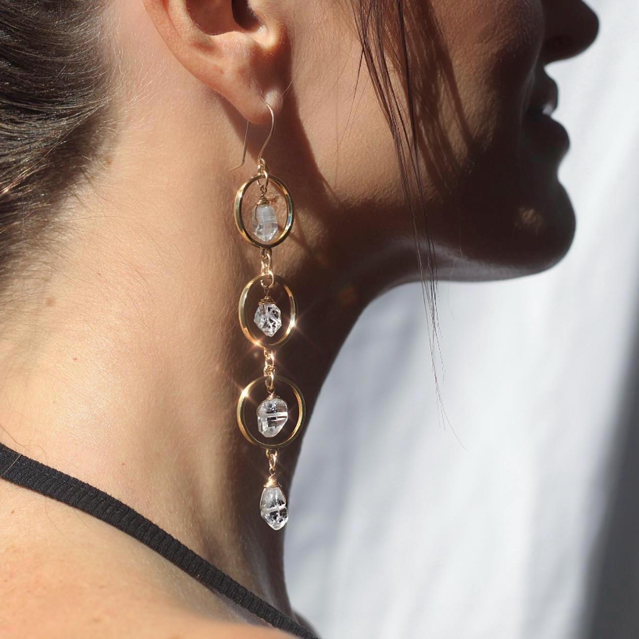 Herkimer Diamond Dangle Earrings – Crystal Suncatcher Earrings in Gold or Silver, 14k Gold Filled or Sterling Silver Skin Safe Earring Hook