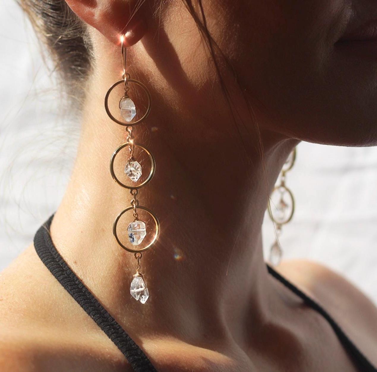 Herkimer Diamond Dangle Earrings – Crystal Suncatcher Earrings in Gold or Silver, 14k Gold Filled or Sterling Silver Skin Safe Earring Hook