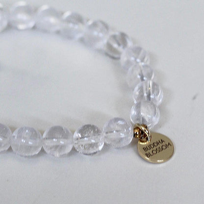 Chunky Raw Quartz Stretchy Mala Bracelet - Crystal Quartz Beads & Personalized Gold/Silver/Rose Gold Tag