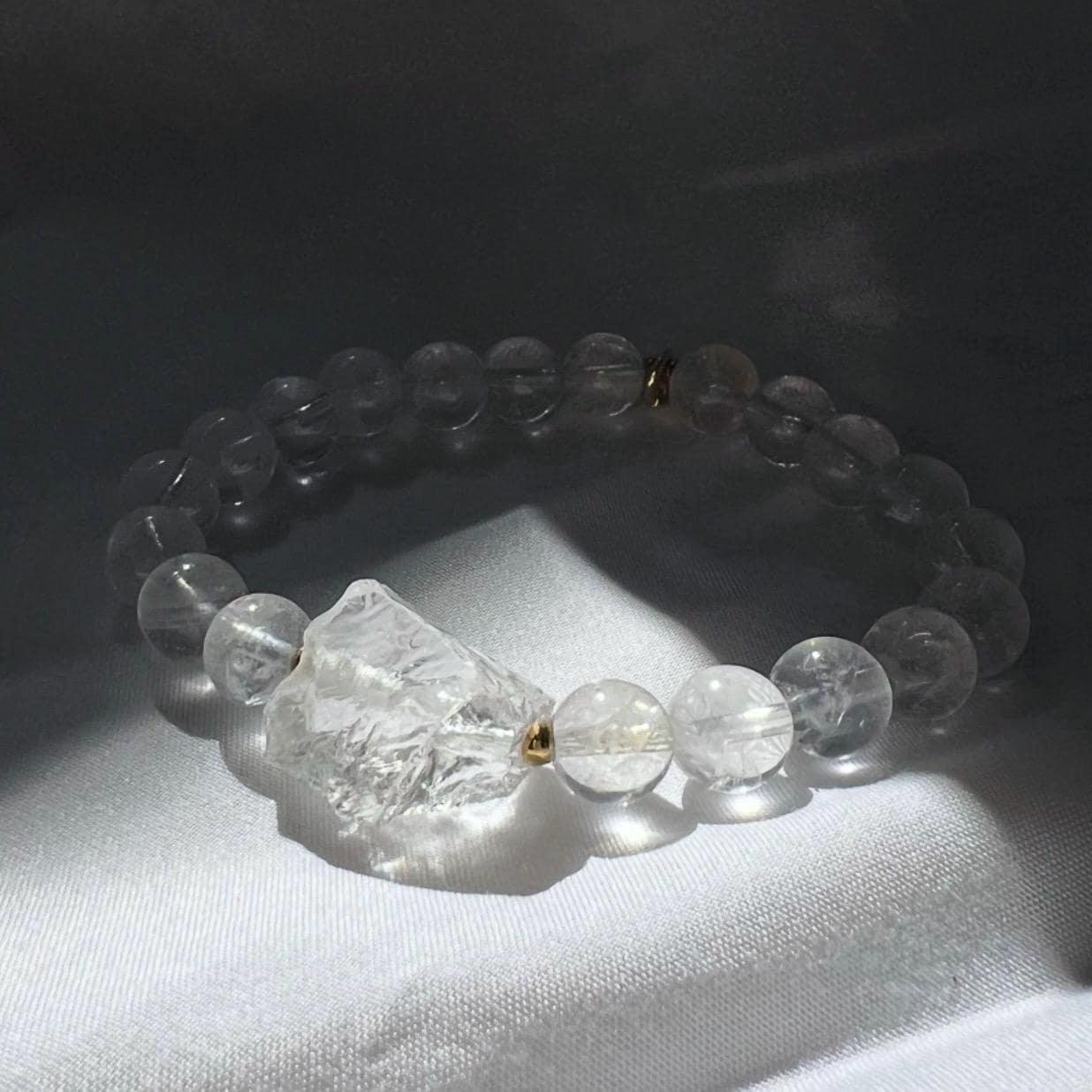 Chunky Raw Quartz Stretchy Mala Bracelet - Crystal Quartz Beads & Personalized Gold/Silver/Rose Gold Tag