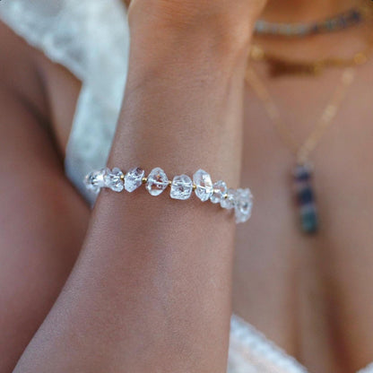 Chunky AAA Herkimer Diamond Bracelet with Gold/Silver Bead Detail- Sparkly Raw Crystal Bracelet