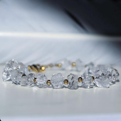 Chunky AAA Herkimer Diamond Bracelet with Gold/Silver Bead Detail- Sparkly Raw Crystal Bracelet