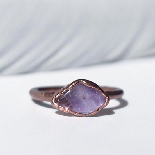 Horizontally Set Raw Amethyst Ring in Copper - Boho Gemstone Jewelry - February Birthstone Gift