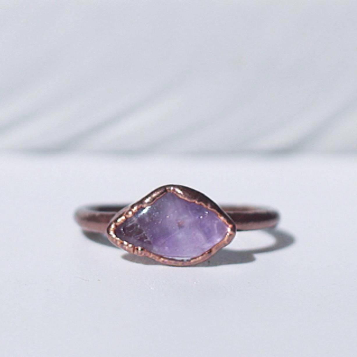 Horizontally Set Raw Amethyst Ring in Copper - Boho Gemstone Jewelry - February Birthstone Gift