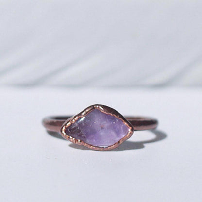 Horizontally Set Raw Amethyst Ring in Copper - Boho Gemstone Jewelry - February Birthstone Gift