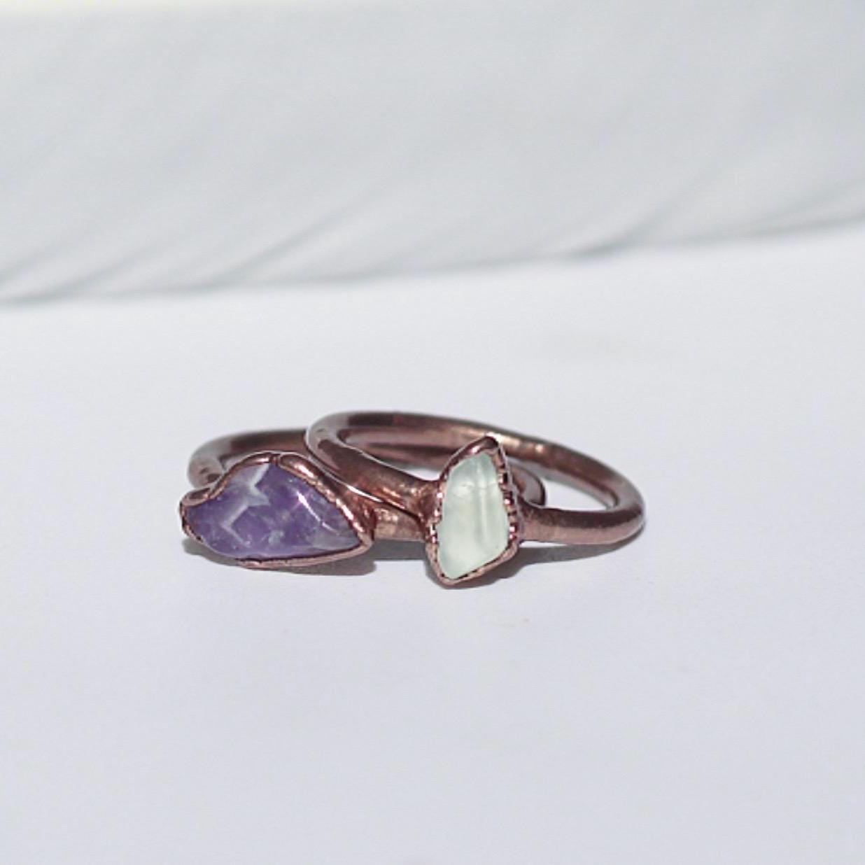 Horizontally Set Raw Amethyst Ring in Copper - Boho Gemstone Jewelry - February Birthstone Gift