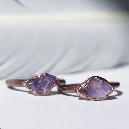 Horizontally Set Raw Amethyst Ring in Copper - Boho Gemstone Jewelry - February Birthstone Gift