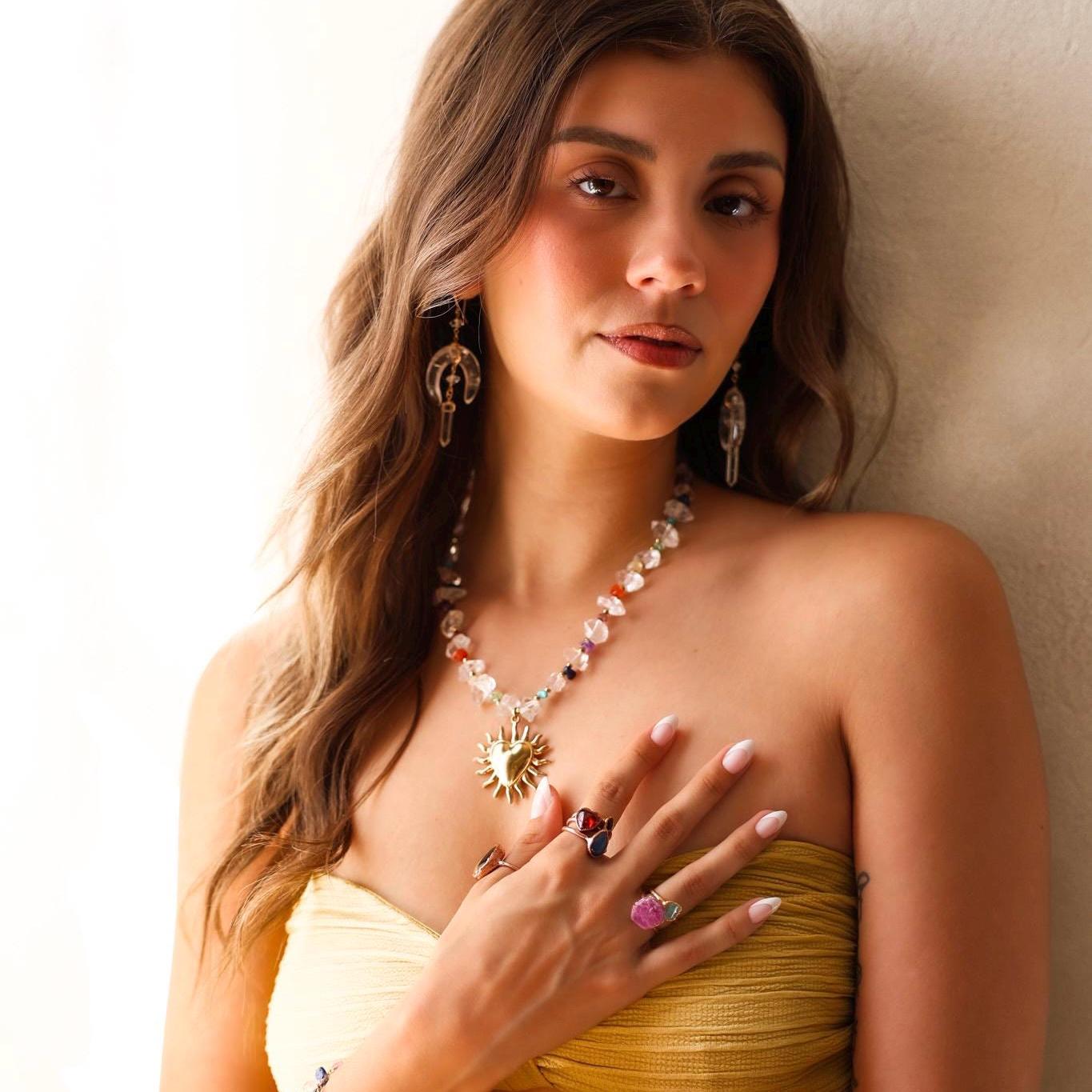 Chakra Gemstone and Herkimer Diamond Statement Necklace, Heart Chakra Choker Necklace, Chakra Stone Choker, Chunky Gemstone Choker Necklace