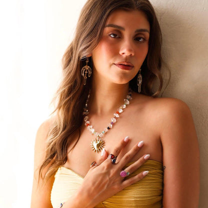 Chakra Gemstone and Herkimer Diamond Statement Necklace, Heart Chakra Choker Necklace, Chakra Stone Choker, Chunky Gemstone Choker Necklace