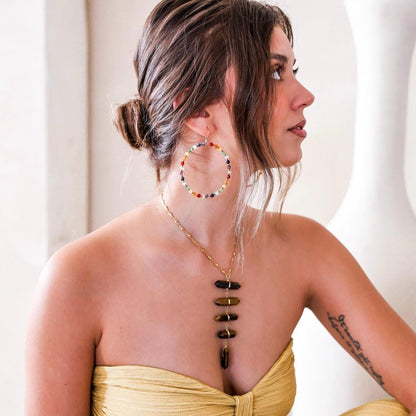 Beaded Chakra Gemstone Hoop Earrings: Boho Gemstone Chakra Hoops- Raw Chakra Gemstone Earrings, Handmade Earrings For Women