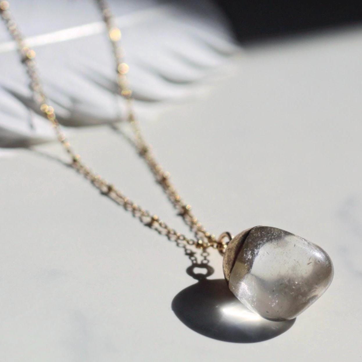 Crystal Quartz Orb Pendant, Round Crystal Nugget Necklace, Natural Crystal Ball Necklace, Everyday Crystal Jewelry