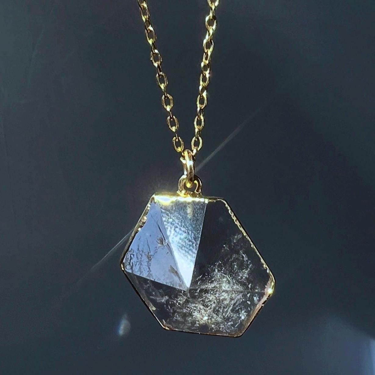 Crystal Quartz Prism Pendant, Quartz Hexagon Pendant, Clear Crystal Charm Necklace, Natural Crystal Jewelry
