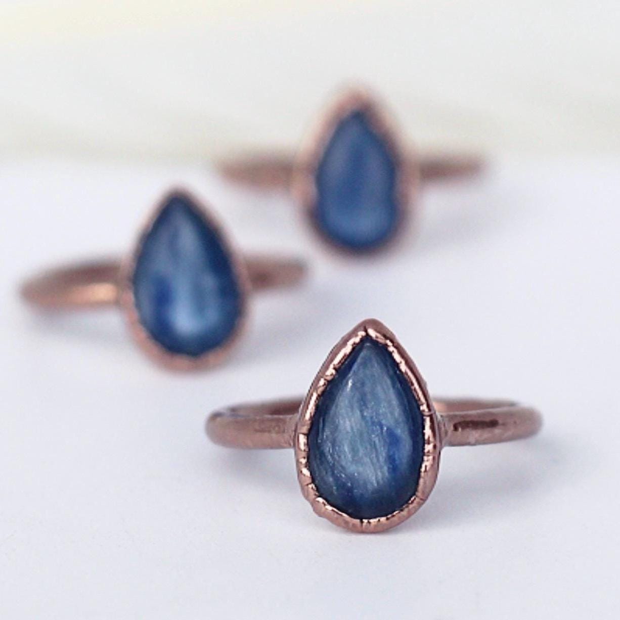 Blue Kyanite Teardrop Copper Ring, Blue Teardrop Stone Ring, Tear Ring, Teardrop Jewelry, Copper Kyanite Ring