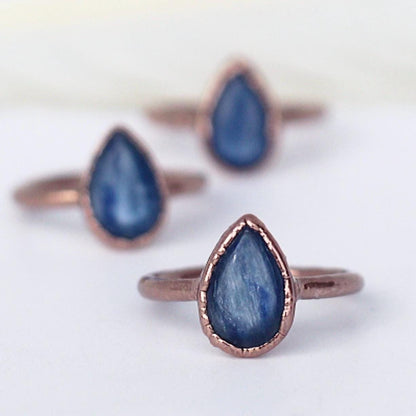 Blue Kyanite Teardrop Copper Ring, Blue Teardrop Stone Ring, Tear Ring, Teardrop Jewelry, Copper Kyanite Ring