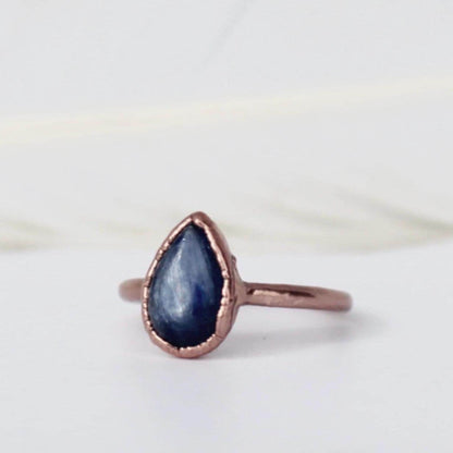 Blue Kyanite Teardrop Copper Ring, Blue Teardrop Stone Ring, Tear Ring, Teardrop Jewelry, Copper Kyanite Ring