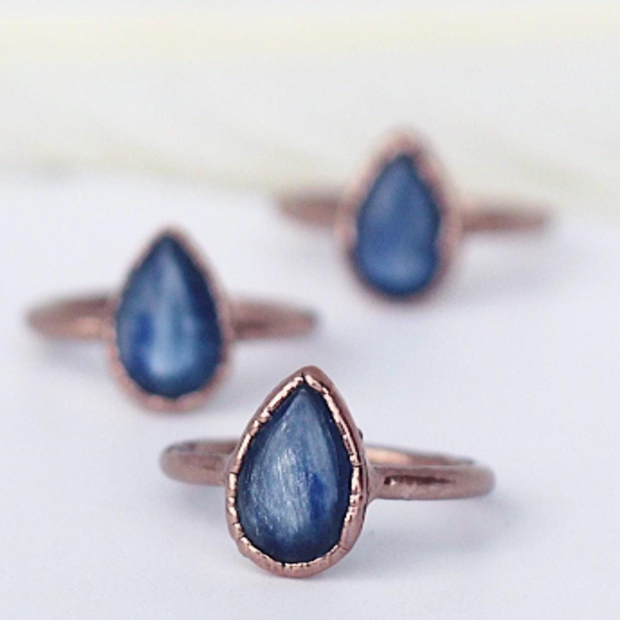 Blue Kyanite Teardrop Copper Ring, Blue Teardrop Stone Ring, Tear Ring, Teardrop Jewelry, Copper Kyanite Ring