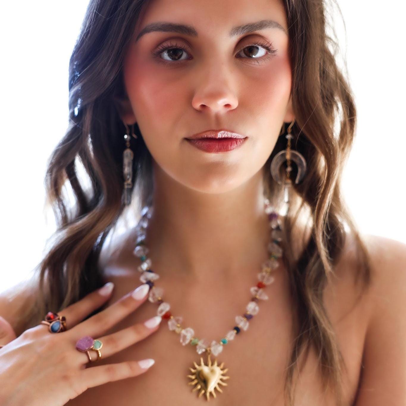 Crystal Quartz Crescent Moon Dangle Earrings, Genuine Quartz Jewelry, Crystal Quartz Moon Jewelry, Celestial Jewelry, Whimsical Earrings