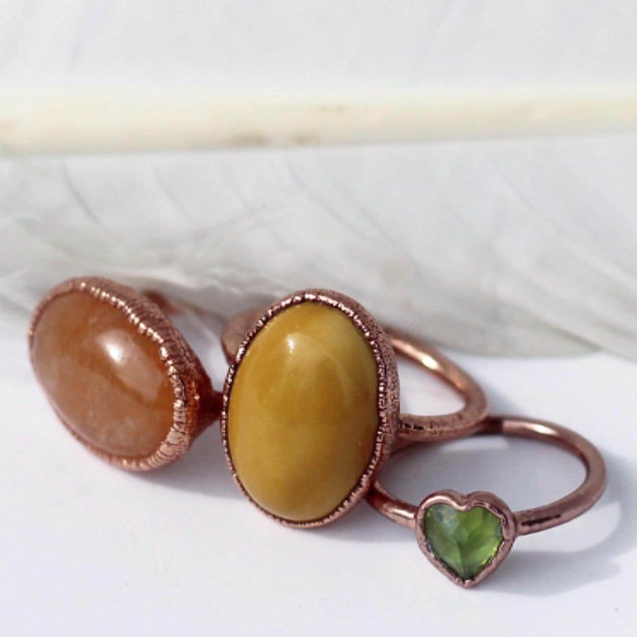 Electroformed Copper Mookaite Ring: Oval Yellow Stone Jewelry, Mookaite Jasper Jewelry, Sunny Yellow Stone Ring