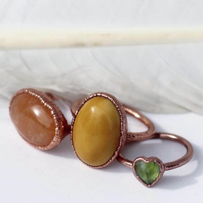 Electroformed Copper Mookaite Ring: Oval Yellow Stone Jewelry, Mookaite Jasper Jewelry, Sunny Yellow Stone Ring