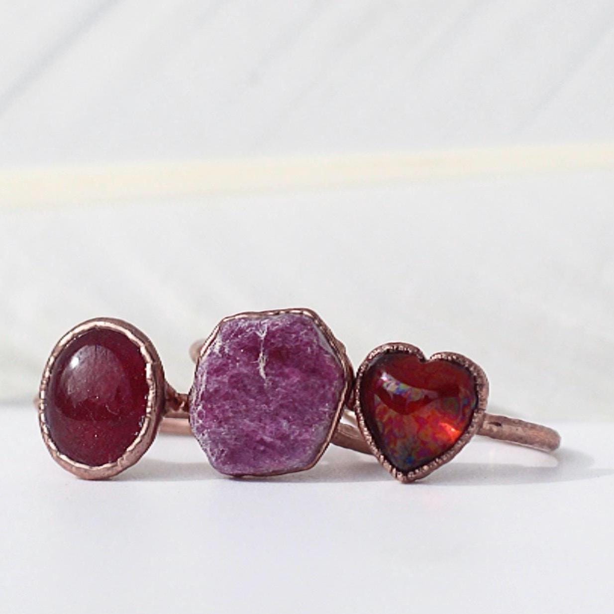 Rough Ruby Ring in Copper, Mozambique Ruby Ring, Rough Ruby Jewelry, Jully Birthstone Jewelry, July Birthday Gift