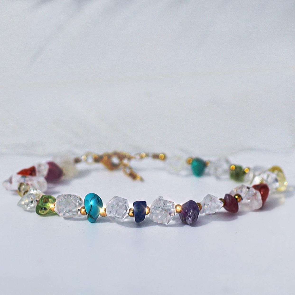 Herkimer Diamond Chakra Stone Beaded Bracelet, Chunky Crystal Bracelet, Rainbow Gemstone Bracelet, Natural Crystal Jewelry, Sparkly Crystals