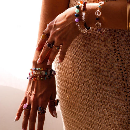 Chakra Gemstone Bracelet with Herkimer Diamonds, Adjustable Mala Bead Bracelet, Natural Chakra Stone Jewelry, Rainbow Beaded Bracelet