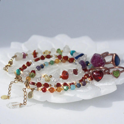 Red Heart Beaded Gemstone Bracelet, Jasper and Herkimer Diamonds, Gift for Girlfriend, Love Symbol, Heart Jewelry, Heart Chakra Bracelet