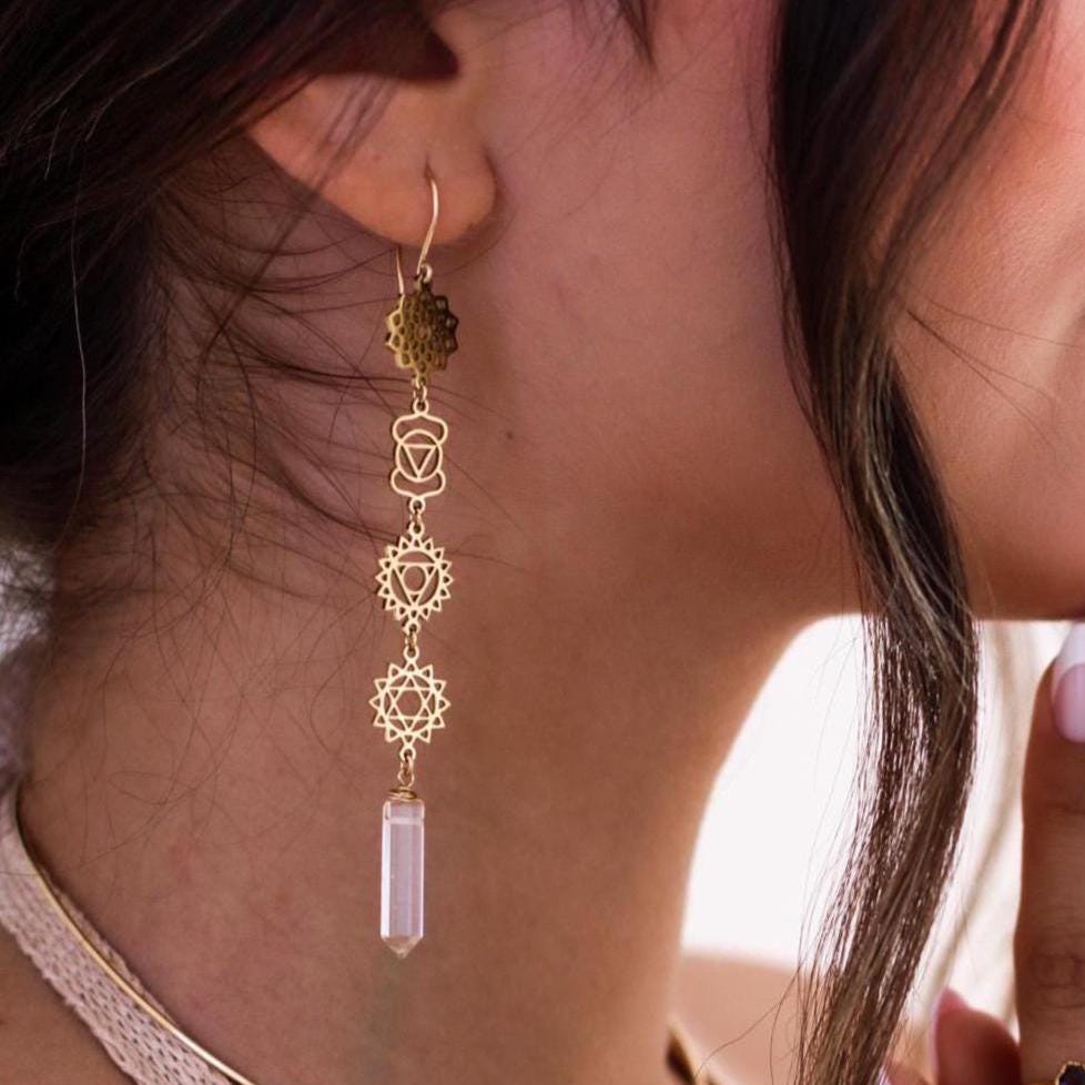 Chakra Dangle Earrings, Chakra Earrings Gold, Chakra Crystal Jewelry, Chakra Symbol Jewelry, Yoga Jewelry, Spiritual Jewelry, Chakra Healing